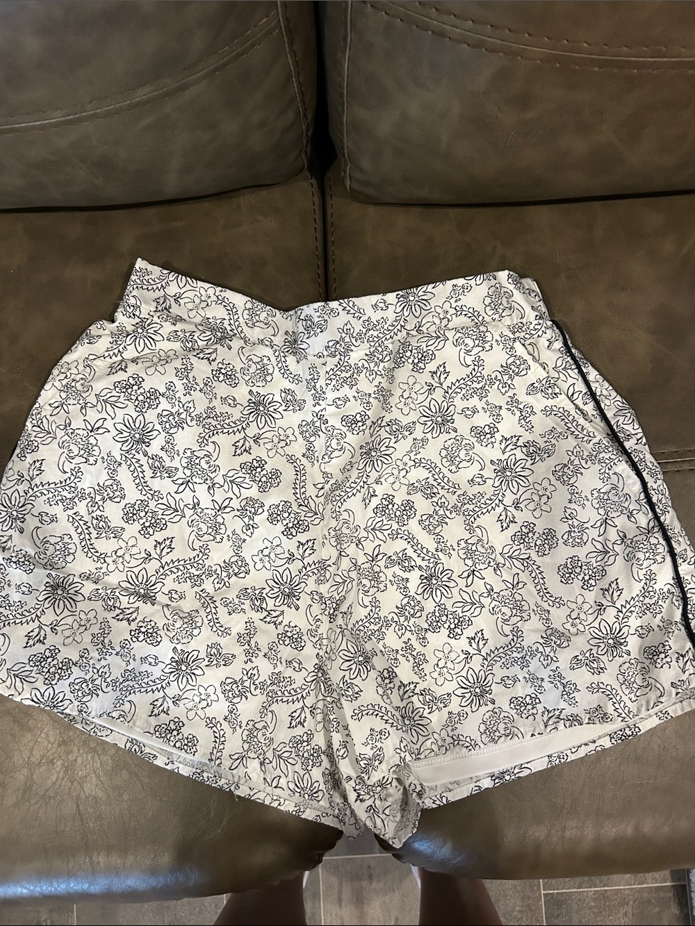 Francesca's Collections White and Black Floral Athletic Shorts